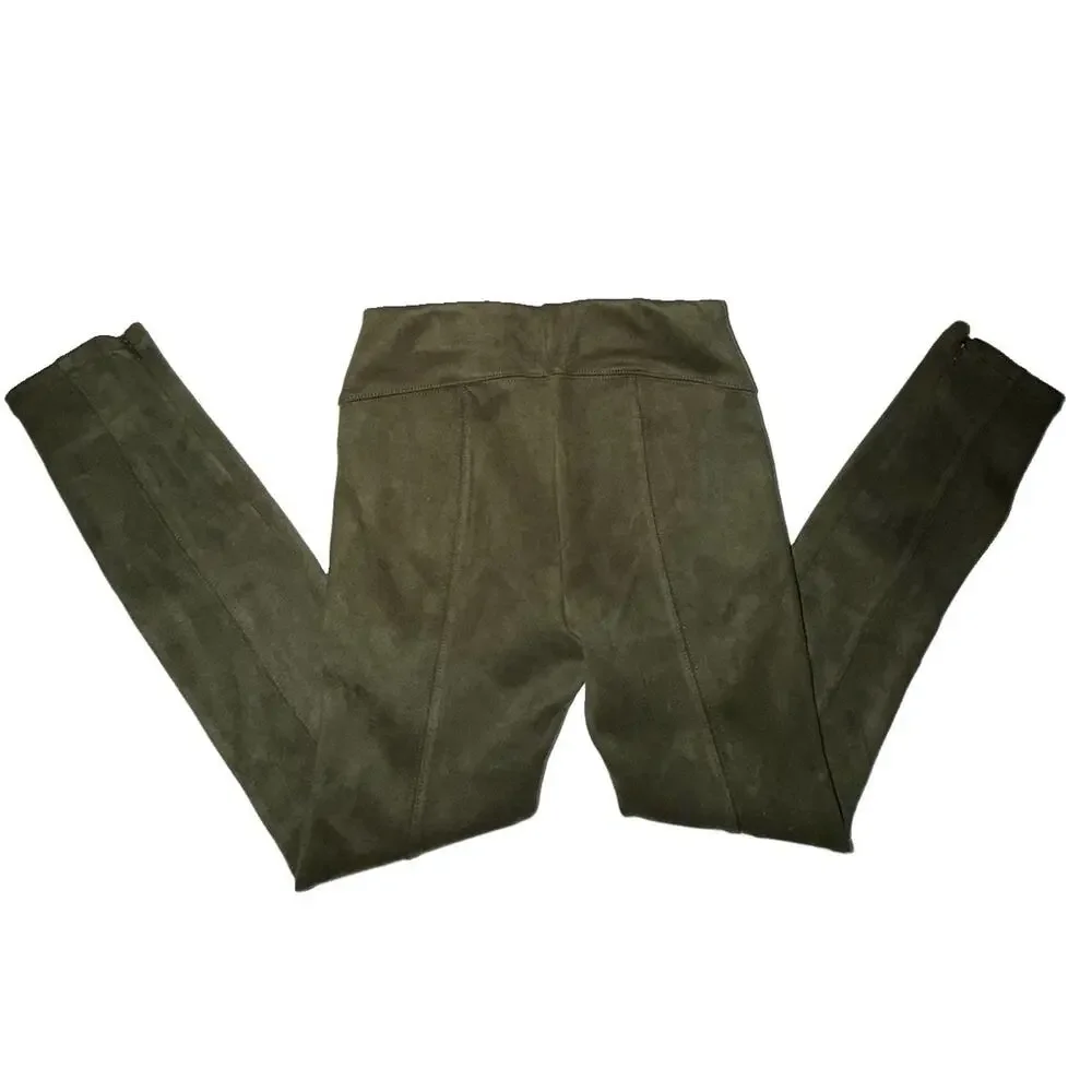 Anthropologie Women’s Olive Green Faux Suede Leggings Ankle Zip Pants 26